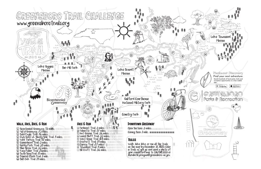 Trail coloring map, Greensboro Trail Challenge